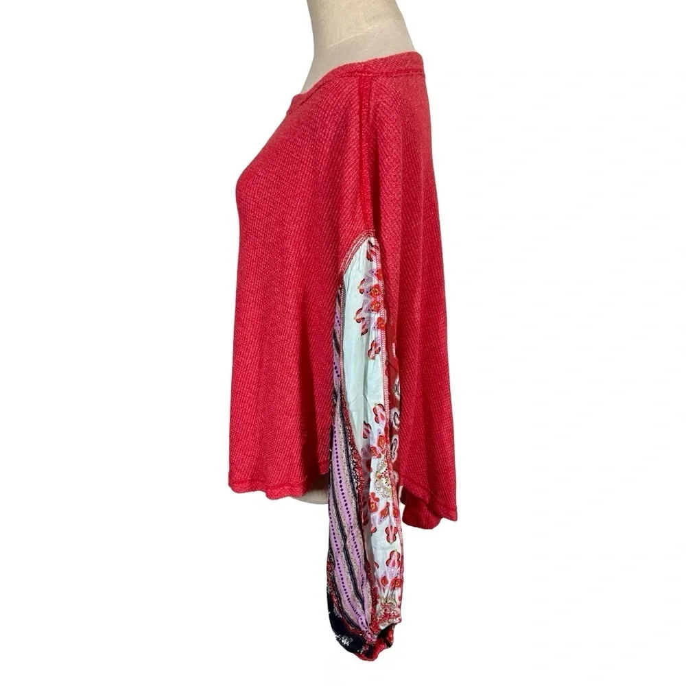 Free People We The Free Blossom Patchwork Balloon Sleeve Boho Thermal Top